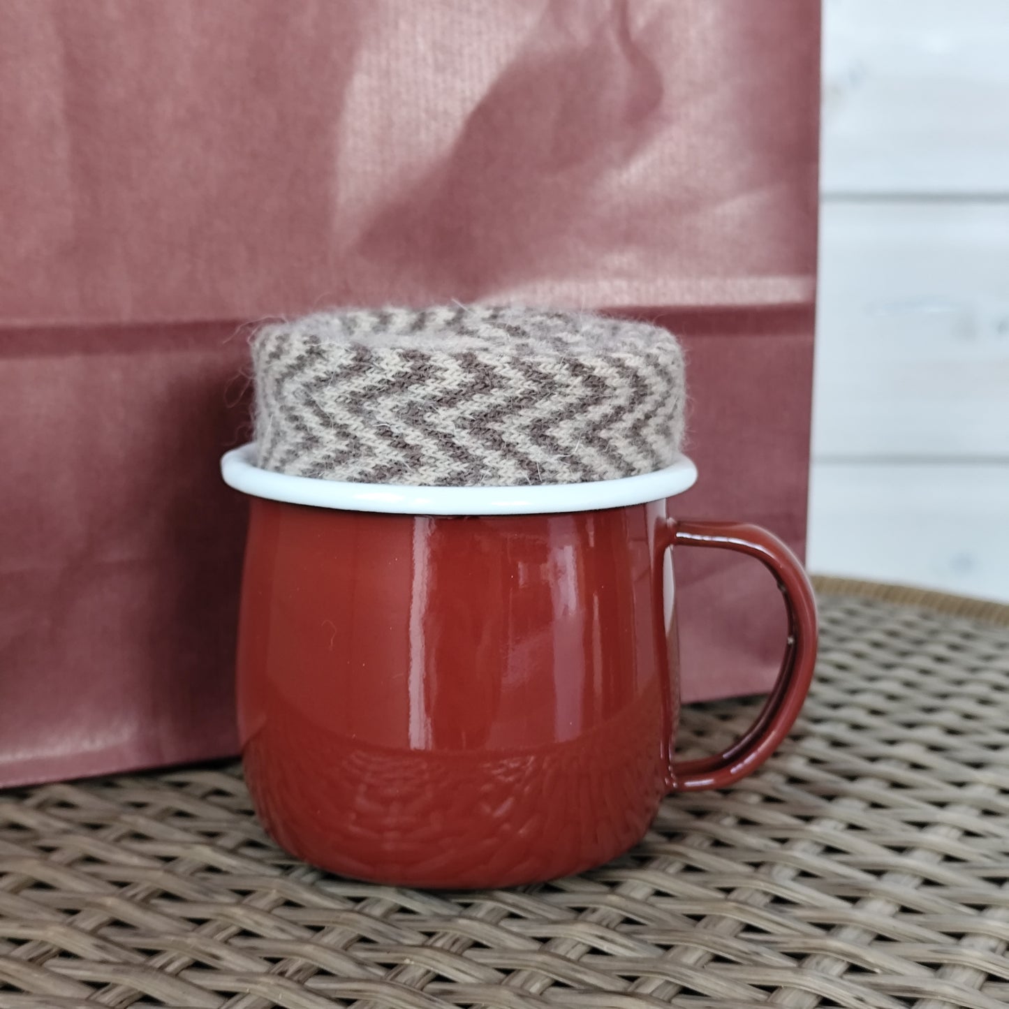 Sockacino - Red Mug | Cosy Brown Herringbone Socks