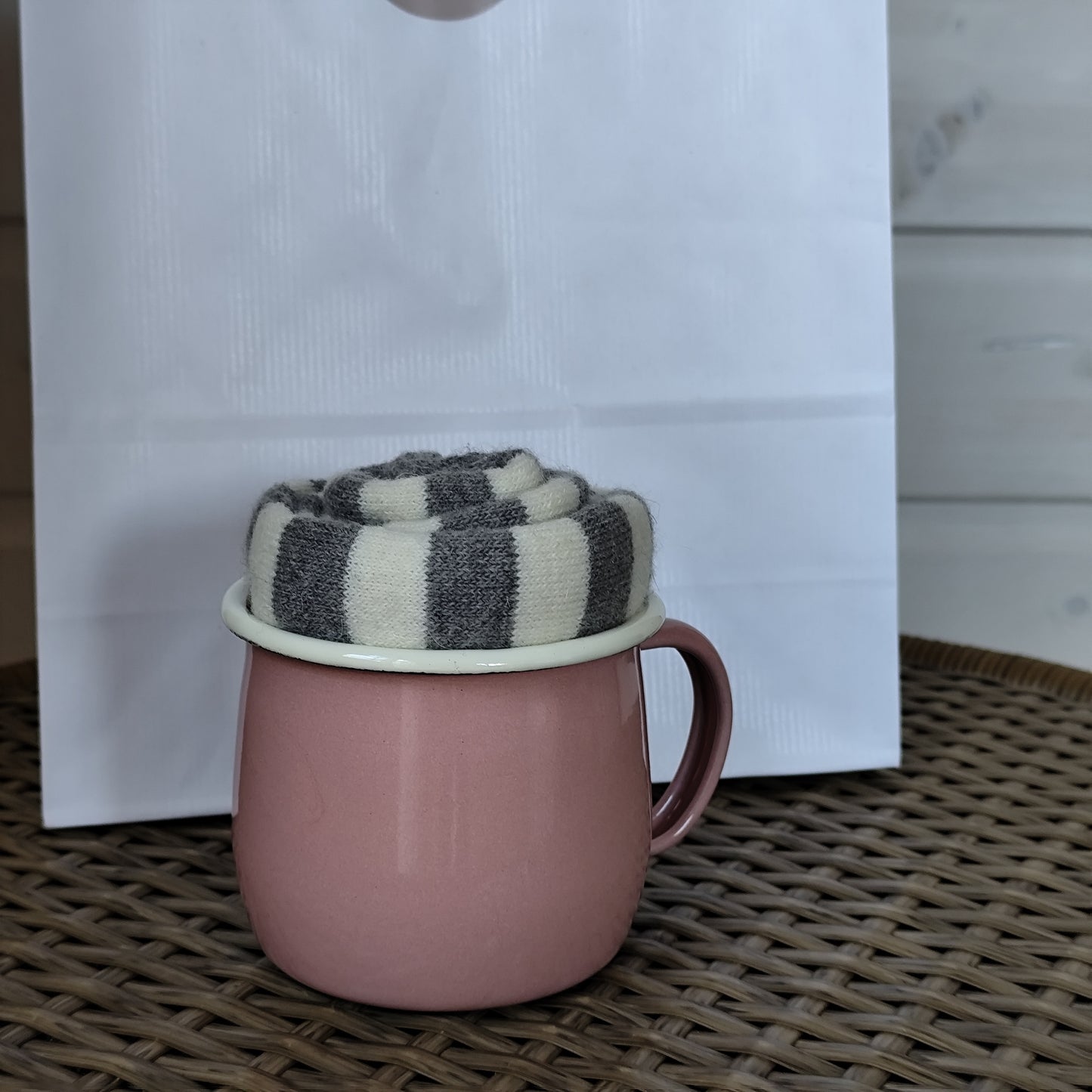 Sockacino - Pink Mug | Pink & Grey Stripe Socks