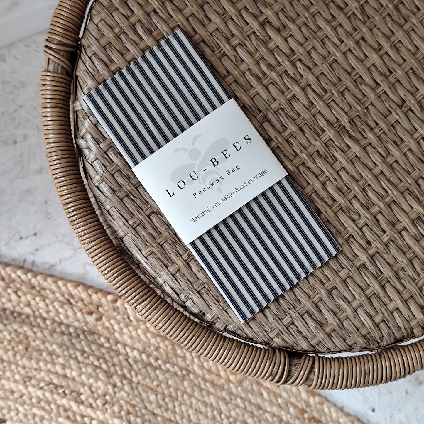 Small- Lightweight Cotton Navy Striped French-Inspired Beeswax Bag