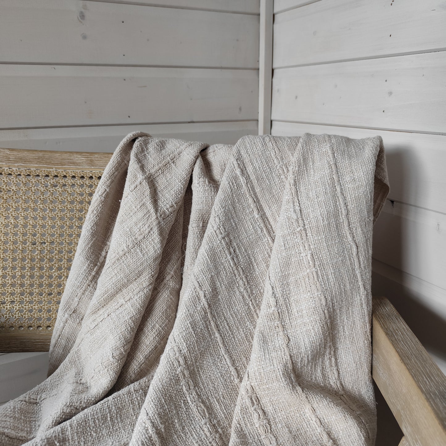 Large Cream Cotton Throw/Bedspread 150 X 220cm