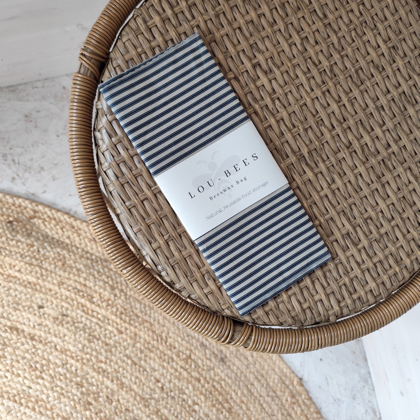 Small- Lightweight Cotton Navy Striped French-Inspired Beeswax Bag