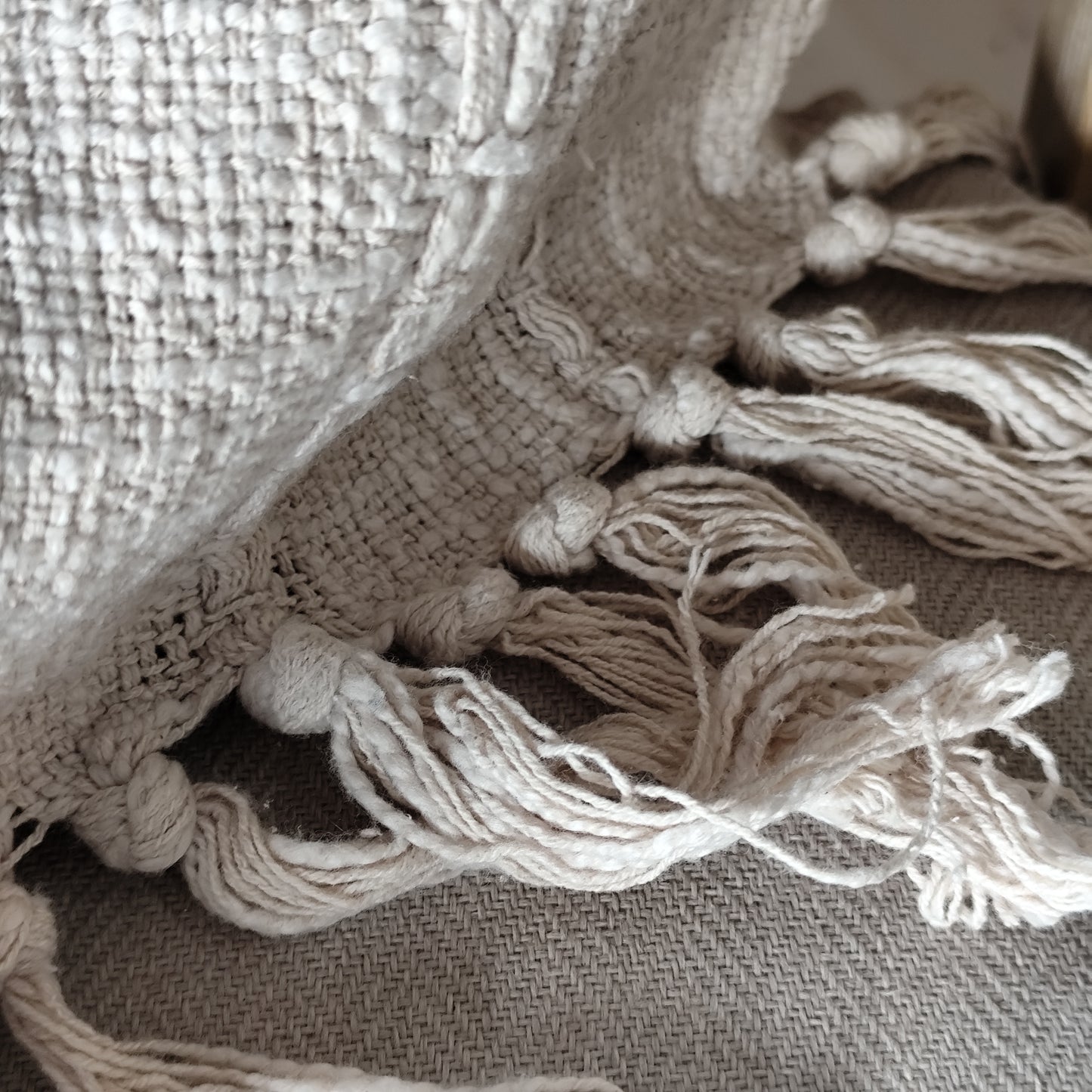 Large Cream Cotton Throw/Bedspread 150 X 220cm