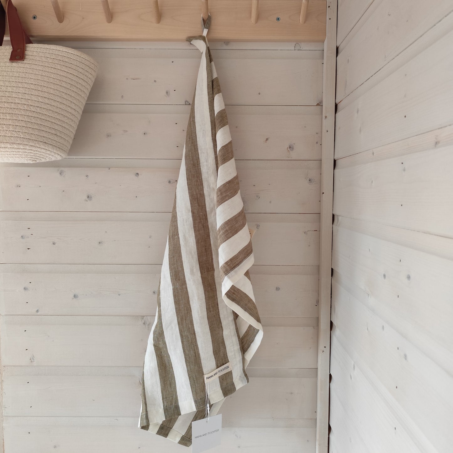 Mama and Tochter - Pure French Linen Tea Towel - Wide Olive Stripe