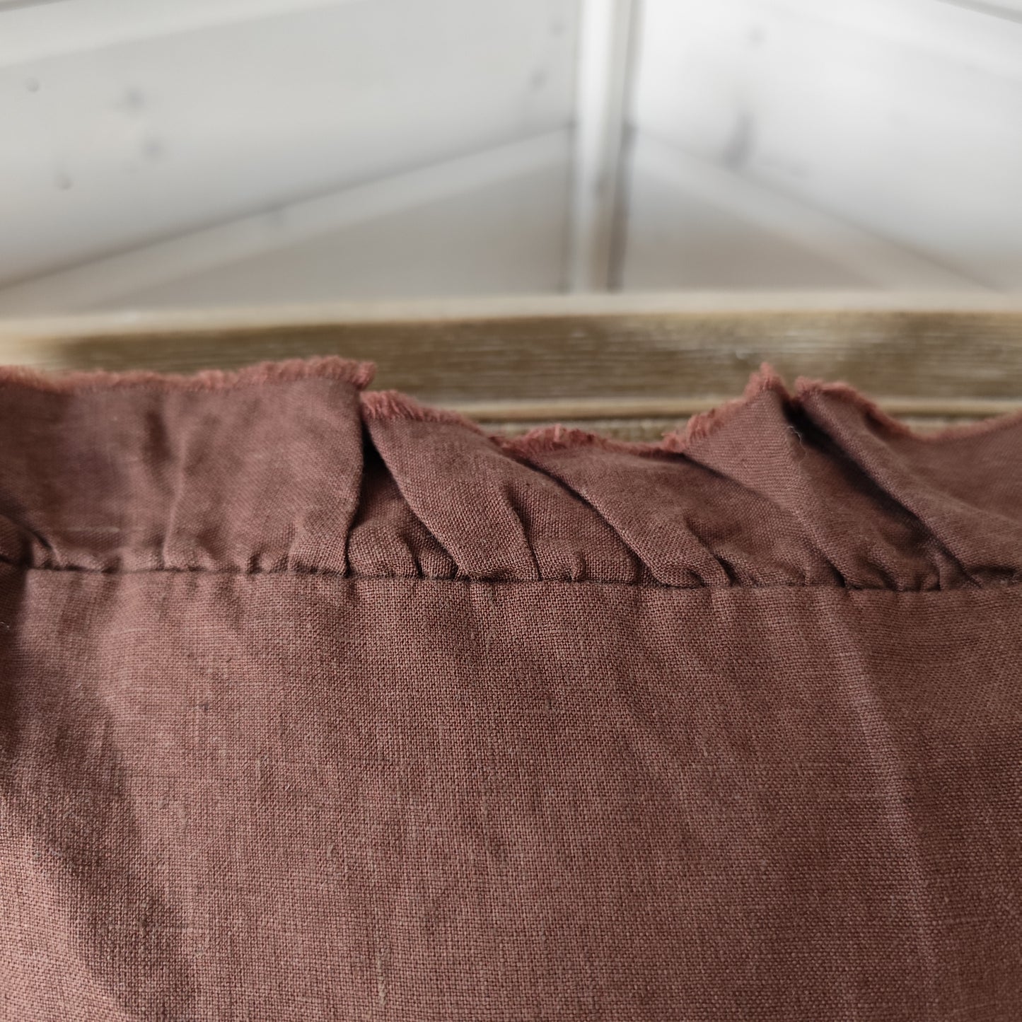 Hallie Ruffled Linen Cushion Cover – Deep Brown