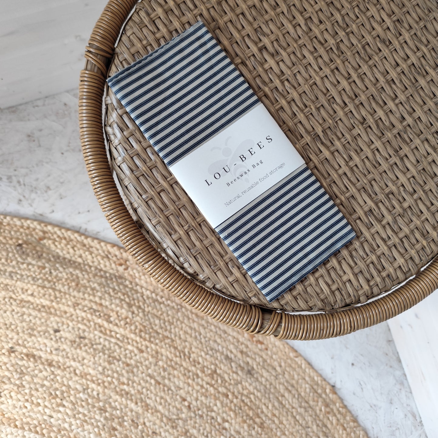 Small- Lightweight Cotton Navy Striped French-Inspired Beeswax Bag