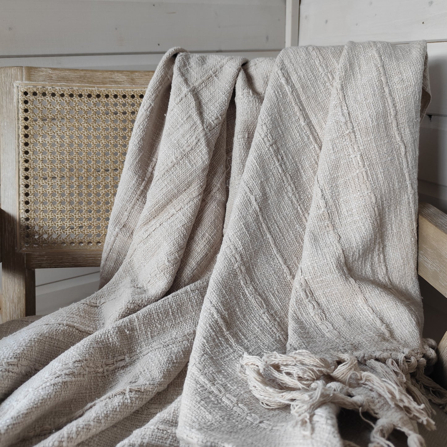 Large Cream Cotton Throw/Bedspread 150 X 220cm