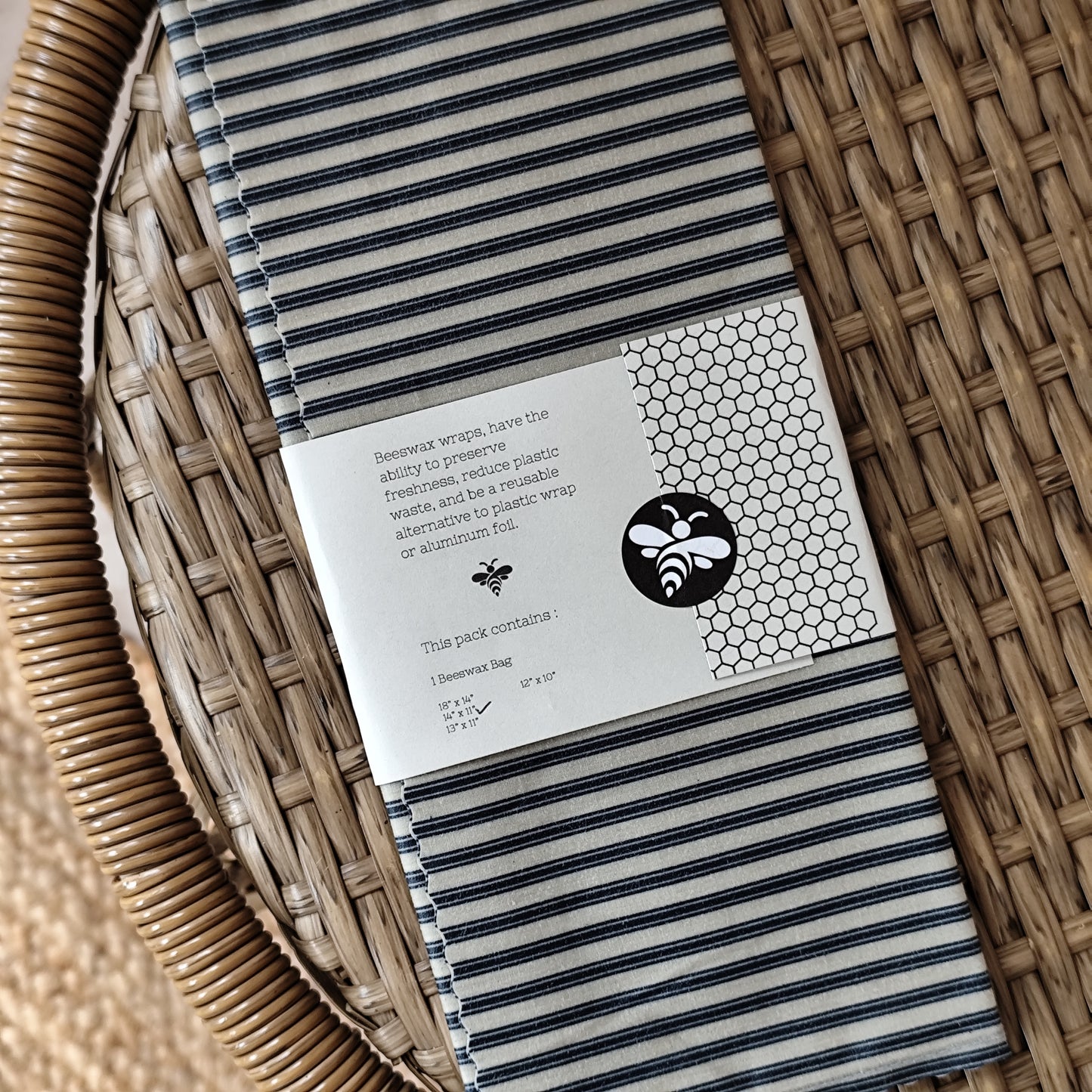 Small- Lightweight Cotton Navy Striped French-Inspired Beeswax Bag