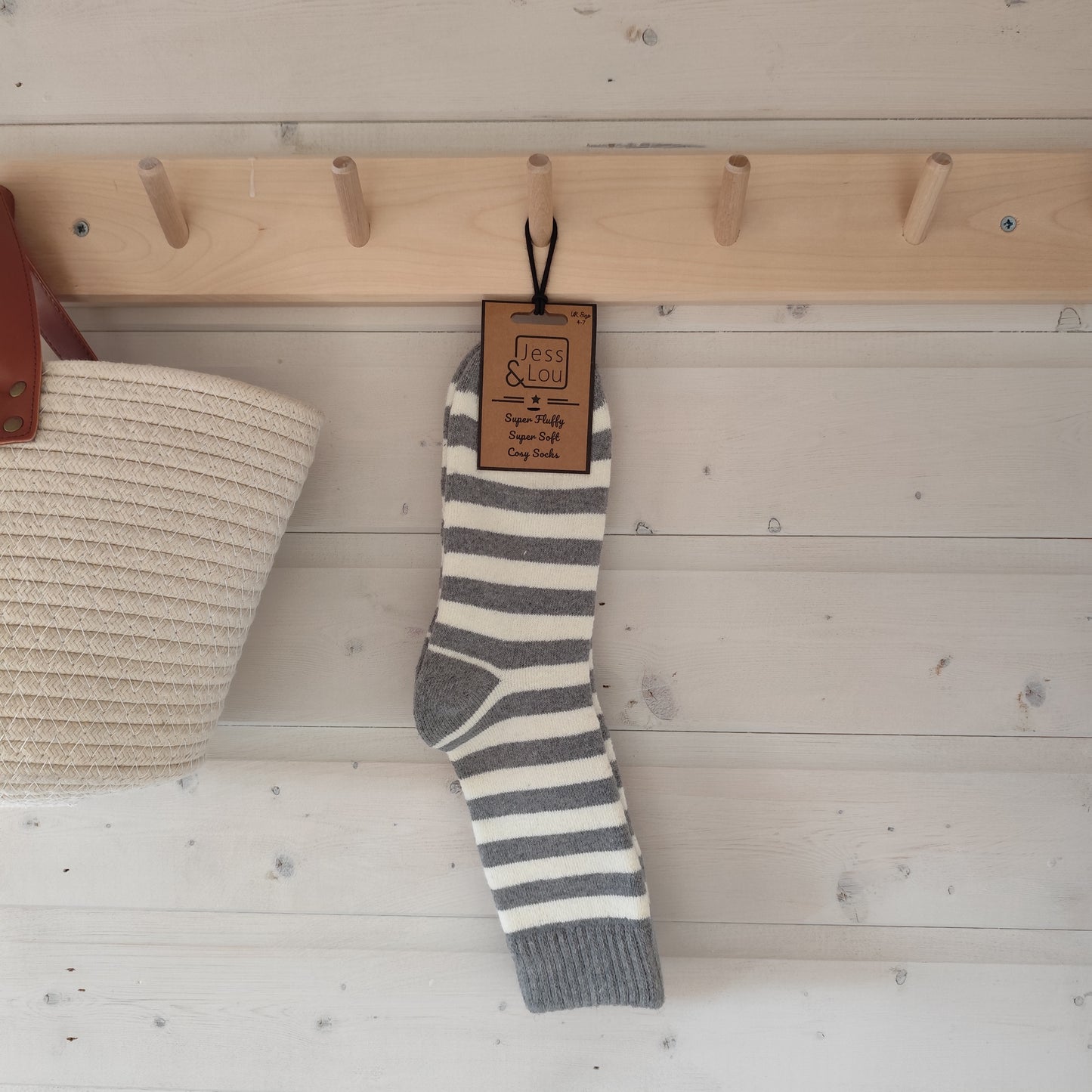 Jess & Lou - Super Soft, Cosy Socks - Grey & White Stripes