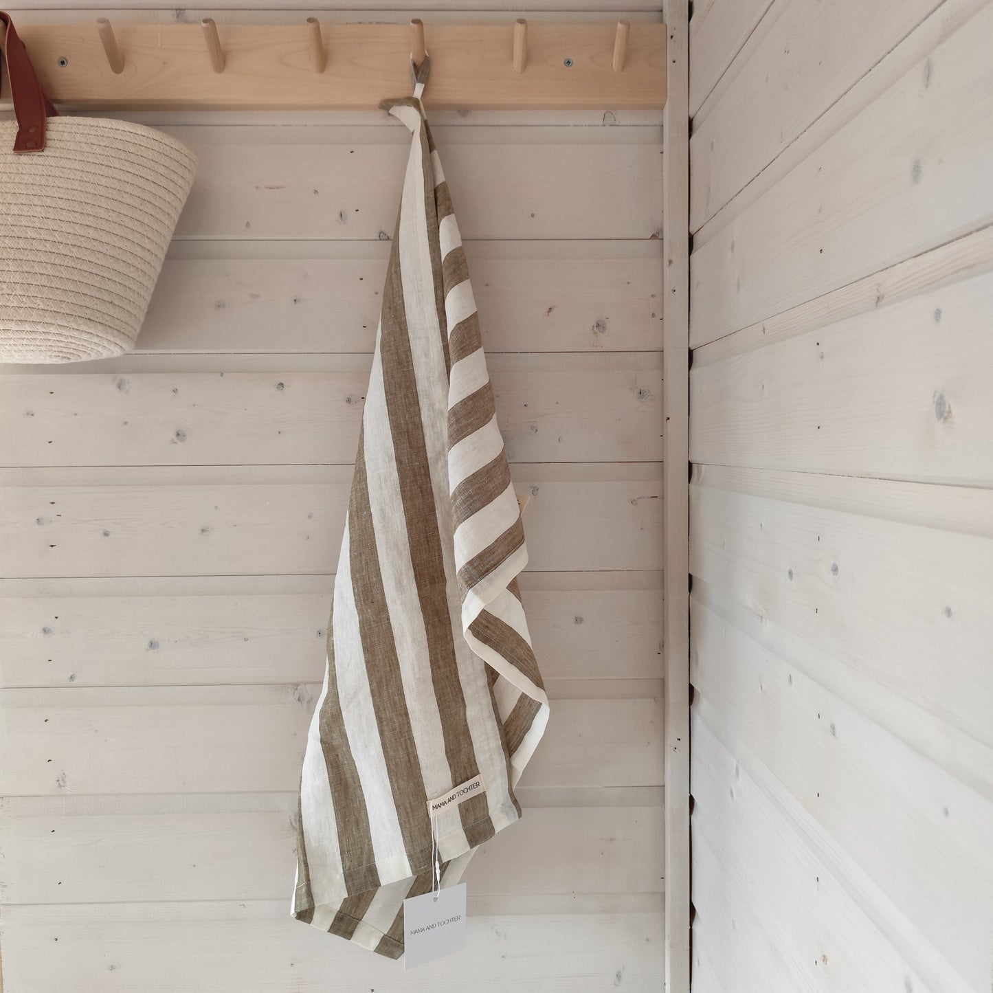 Mama and Tochter - Pure French Linen Tea Towel - Wide Olive Stripe
