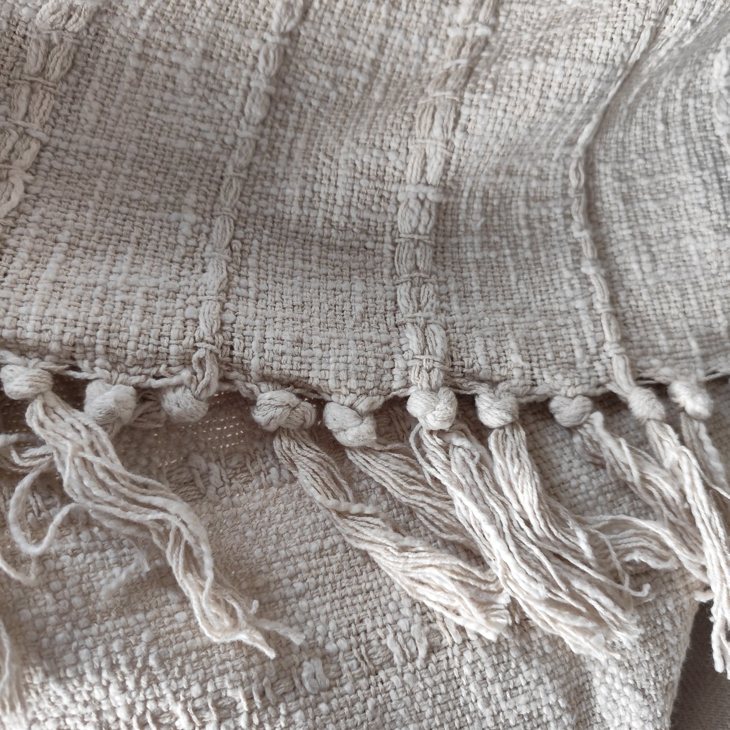 Large Cream Cotton Throw/Bedspread 150 X 220cm