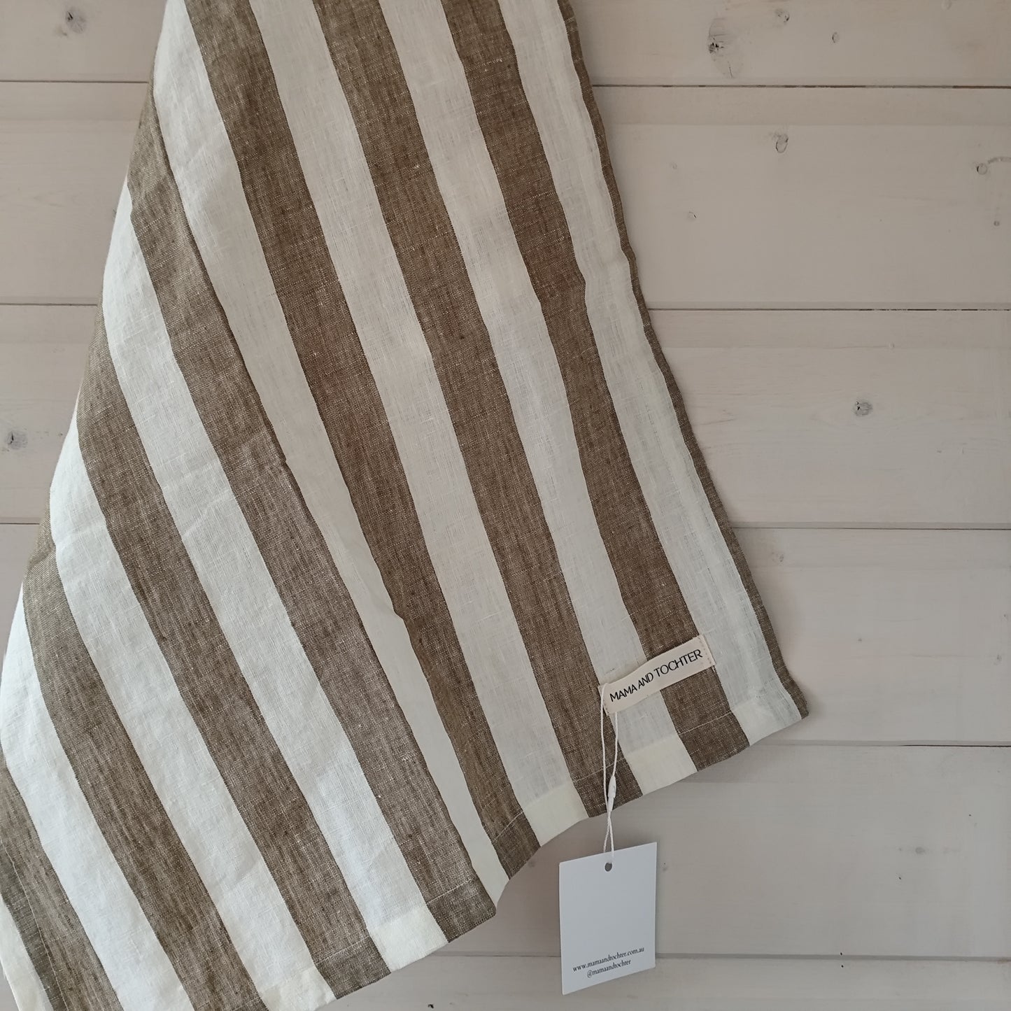 Mama and Tochter - Pure French Linen Tea Towel - Wide Olive Stripe