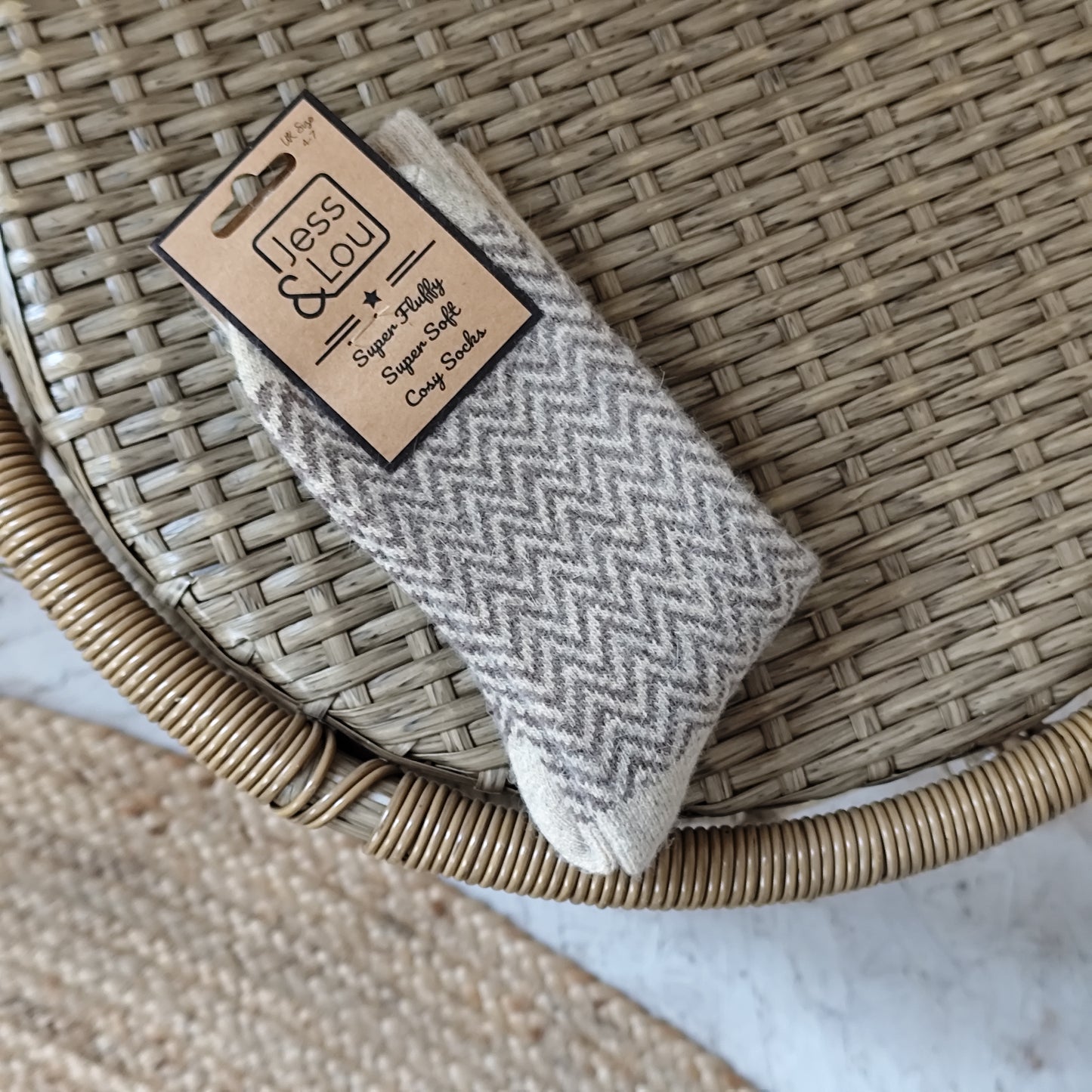 Jess & Lou - Super Soft, Cosy Socks - Brown Herringbone
