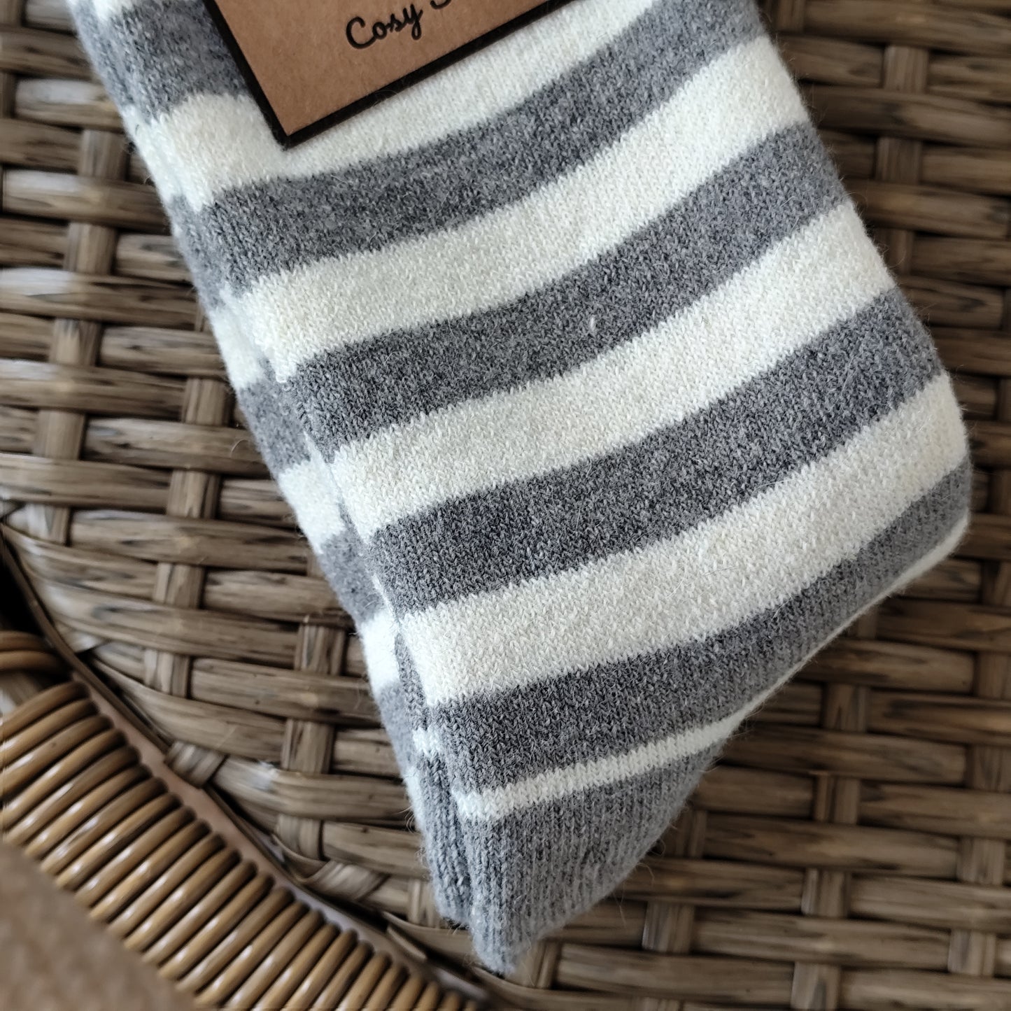 Jess & Lou - Super Soft, Cosy Socks - Grey & White Stripes