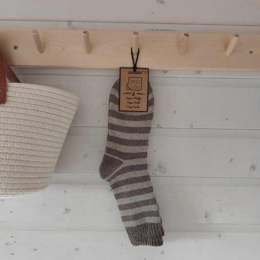 Jess & Lou - Super Soft, Cosy Socks - Brown Stripes