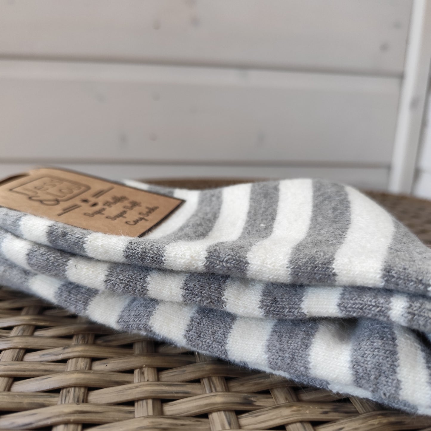 Jess & Lou - Super Soft, Cosy Socks - Grey & White Stripes