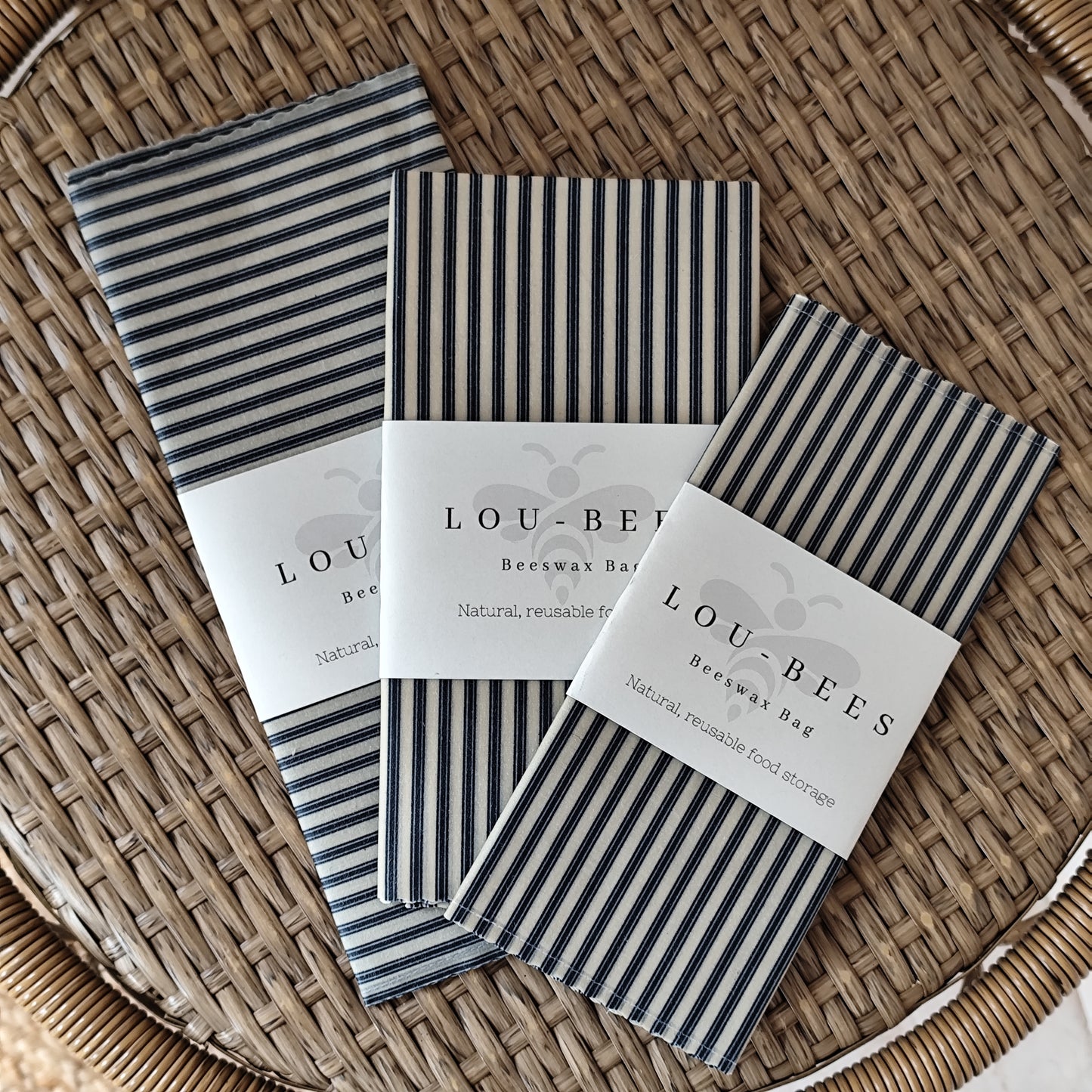 Small- Lightweight Cotton Navy Striped French-Inspired Beeswax Bag