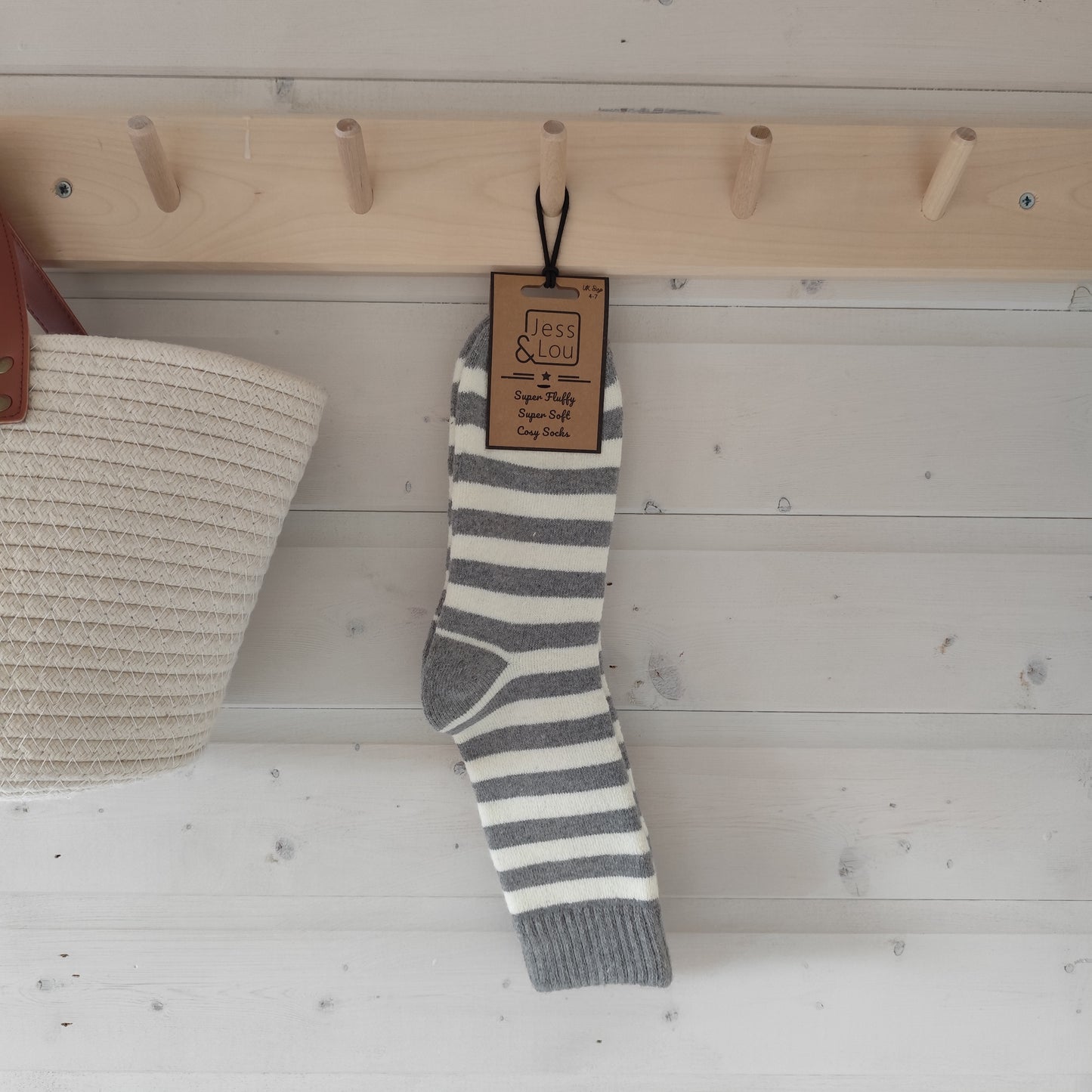 Jess & Lou - Super Soft, Cosy Socks - Grey & White Stripes