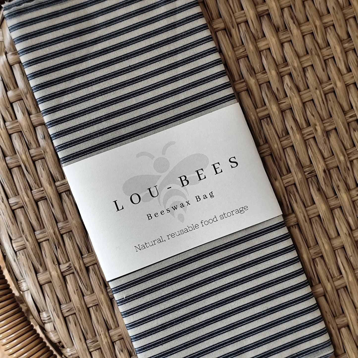 Small- Lightweight Cotton Navy Striped French-Inspired Beeswax Bag