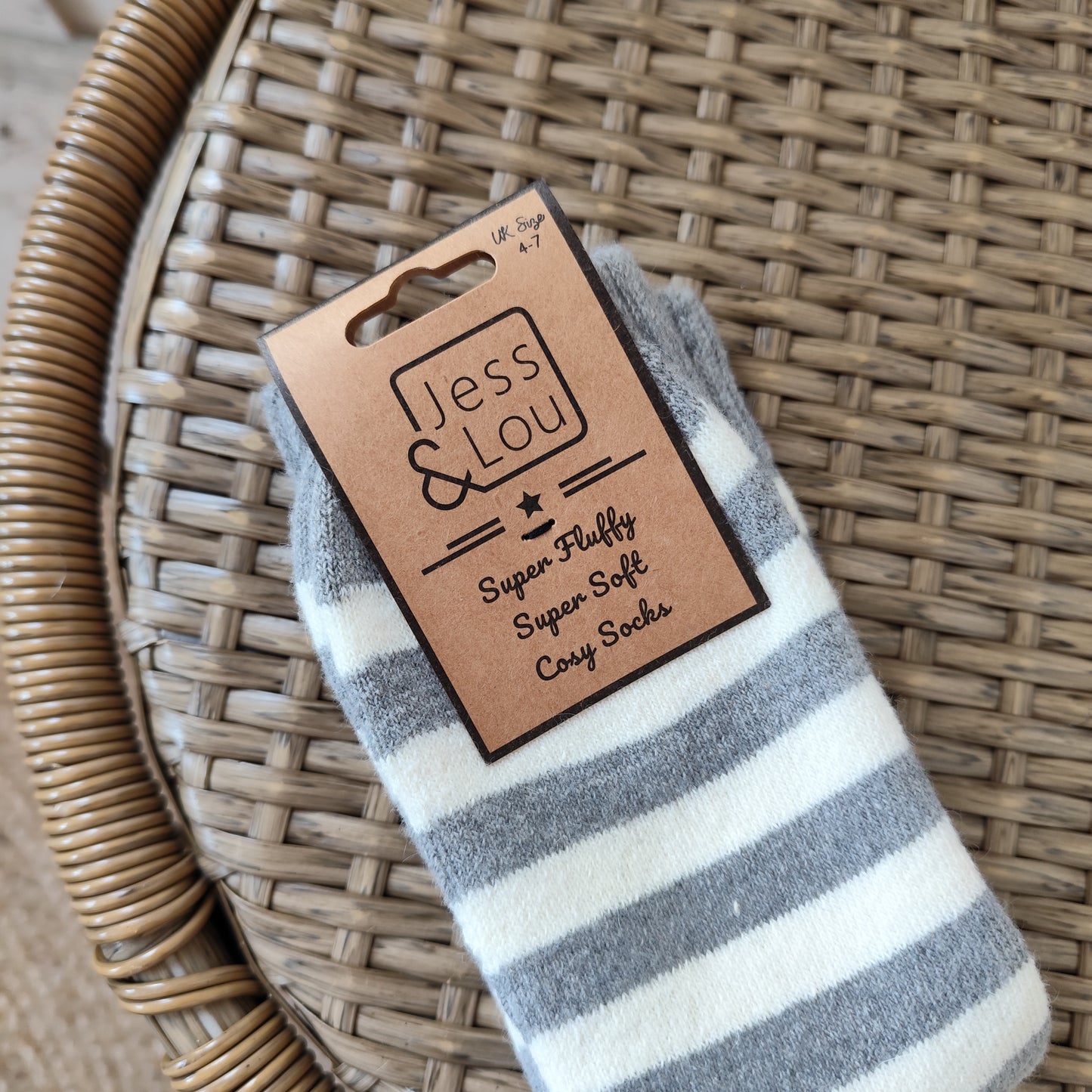 Jess & Lou - Super Soft, Cosy Socks - Grey & White Stripes