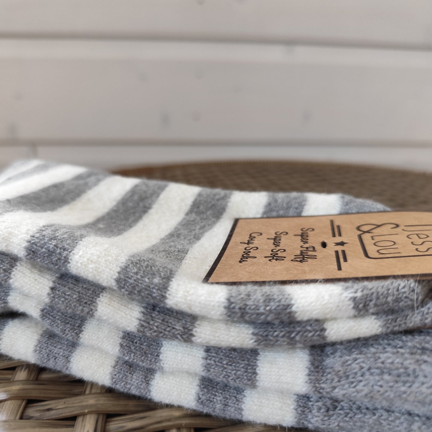 Jess & Lou - Super Soft, Cosy Socks - Grey & White Stripes