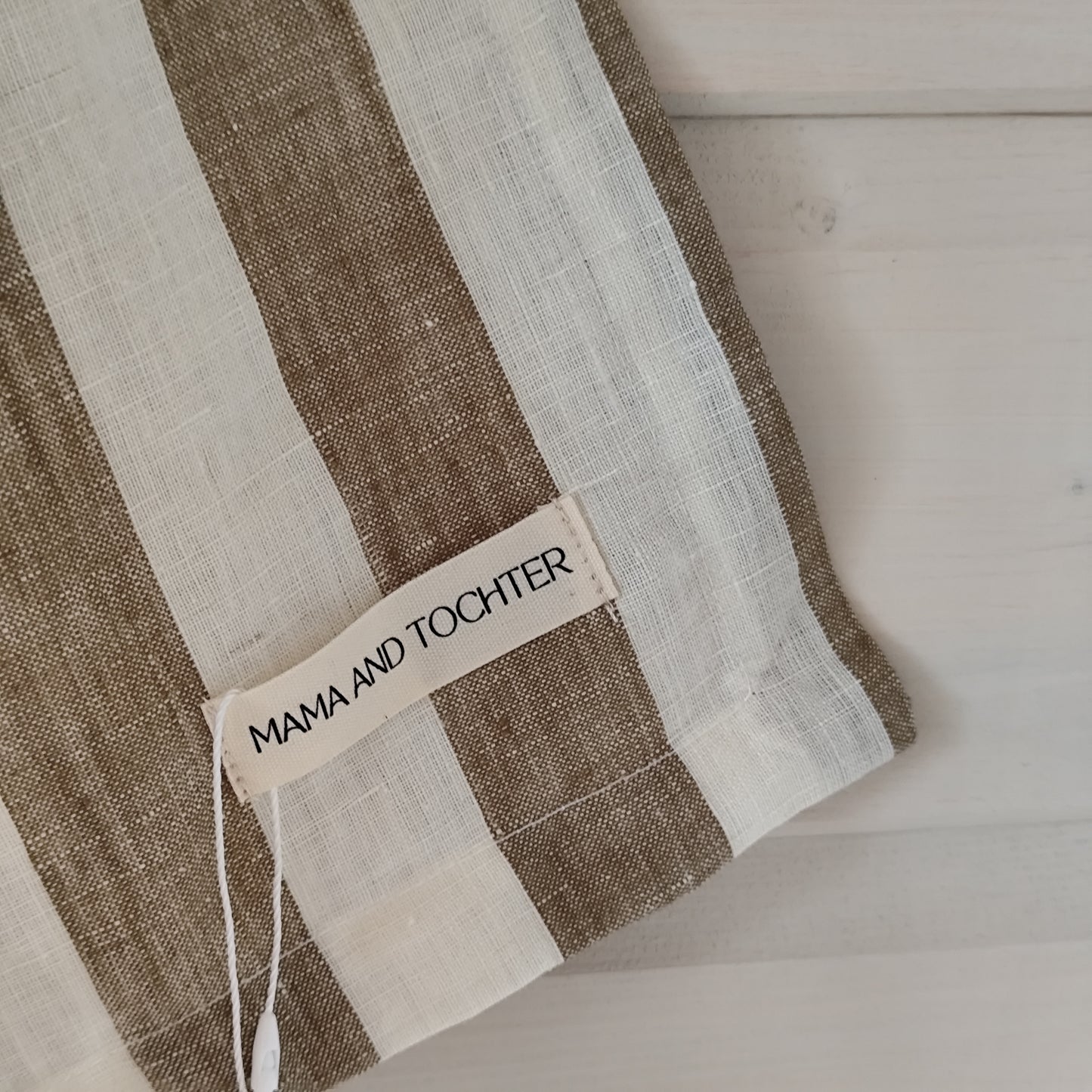 Mama and Tochter - Pure French Linen Tea Towel - Wide Olive Stripe