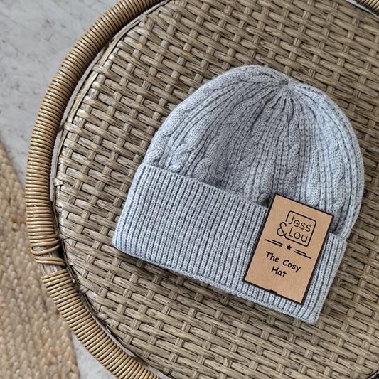 Jess & Lou - Cosy Cable Knit Beanie - Grey