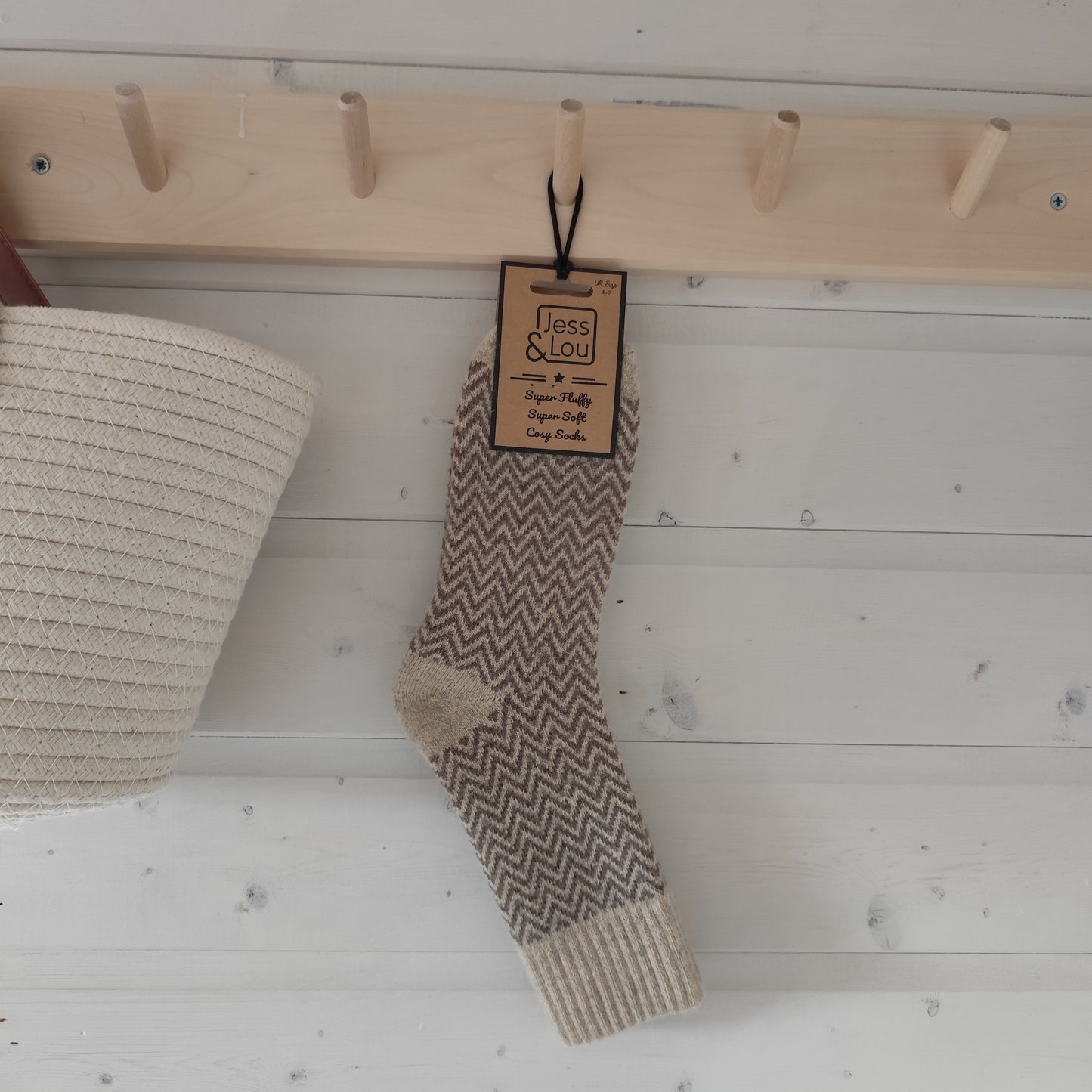 Jess & Lou - Super Soft, Cosy Socks - Brown Herringbone